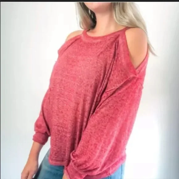 NWOT Free People Cold Shoulder Long-sleeve Top L